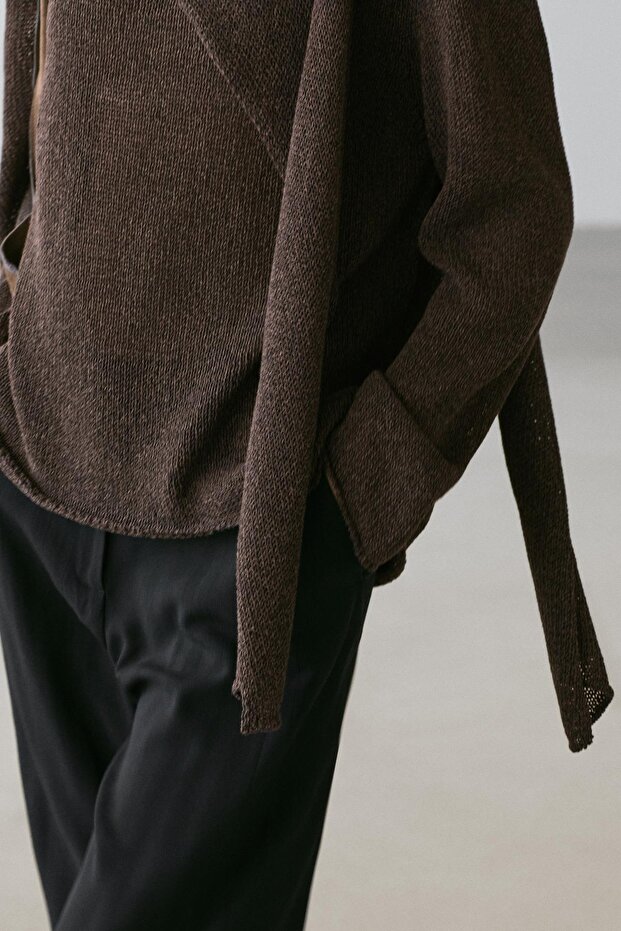 Pamuklu pelerin triko kazak - 4