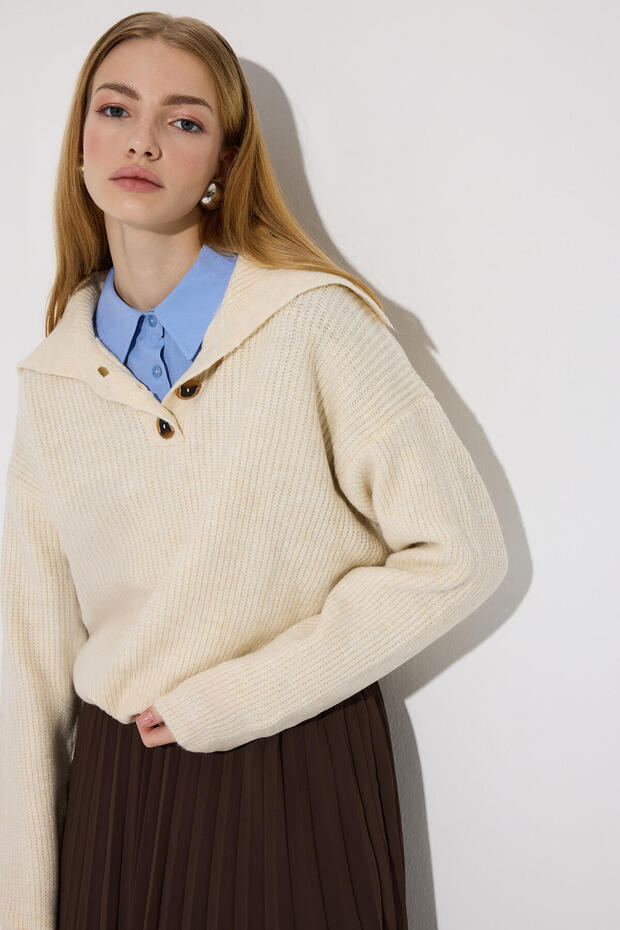 DEVRİK YAKA DÜĞMELİ TRİKO KAZAK - 1