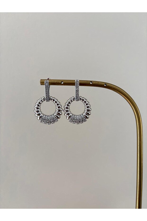 Special Series Zircon Stone Detail Xp Dangle Xp Hoop Silver Earrings