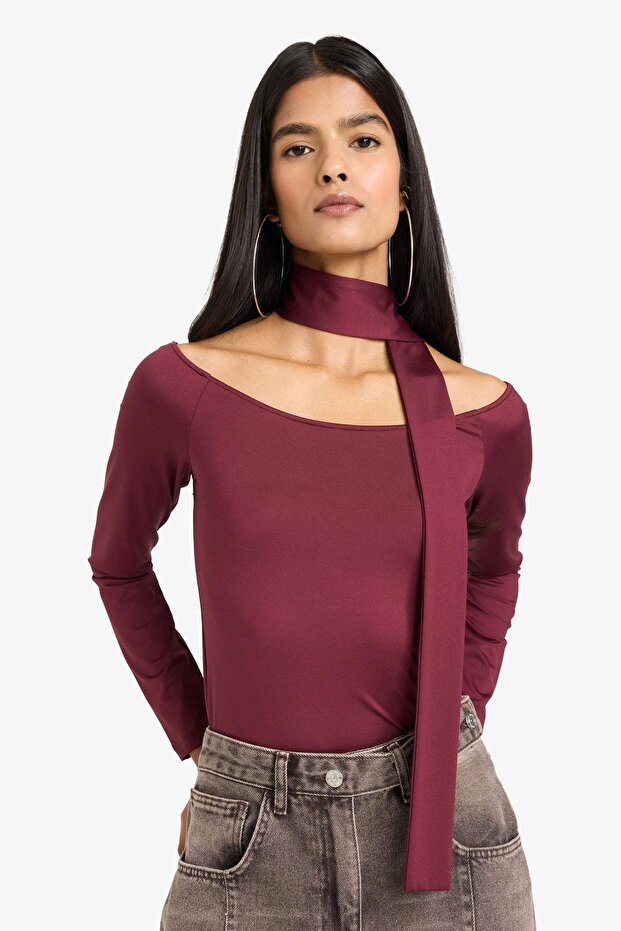 Fitted Kayık Collar Shawl Detailed T-Shirt G8086Ax26Sp