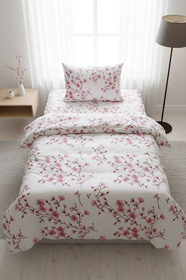 Floral Patterned Single 100% Cotton Duvet Cover Set 160X220Cm