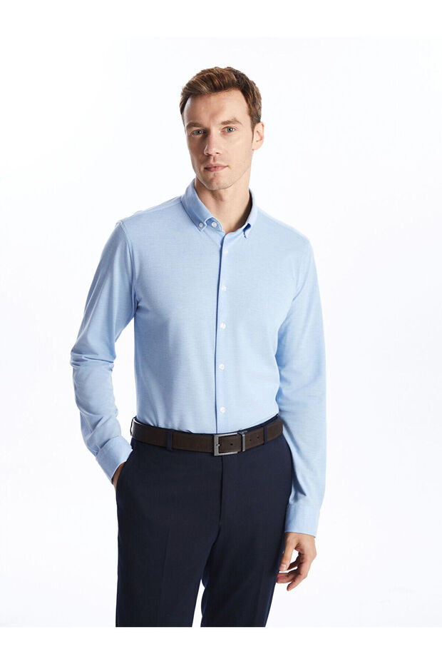 Nevavm Slim Fit Long Sleeve Oxford Men's Shirt with Difference