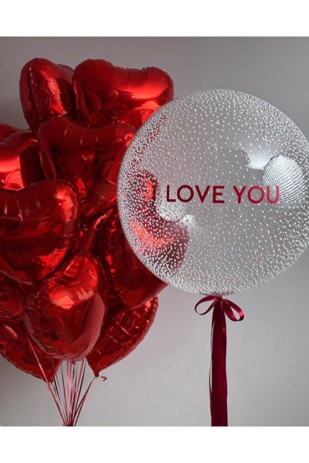 Red Heart Balloon Bundle Set 12 Pieces with Jumbo Bobo Balloons