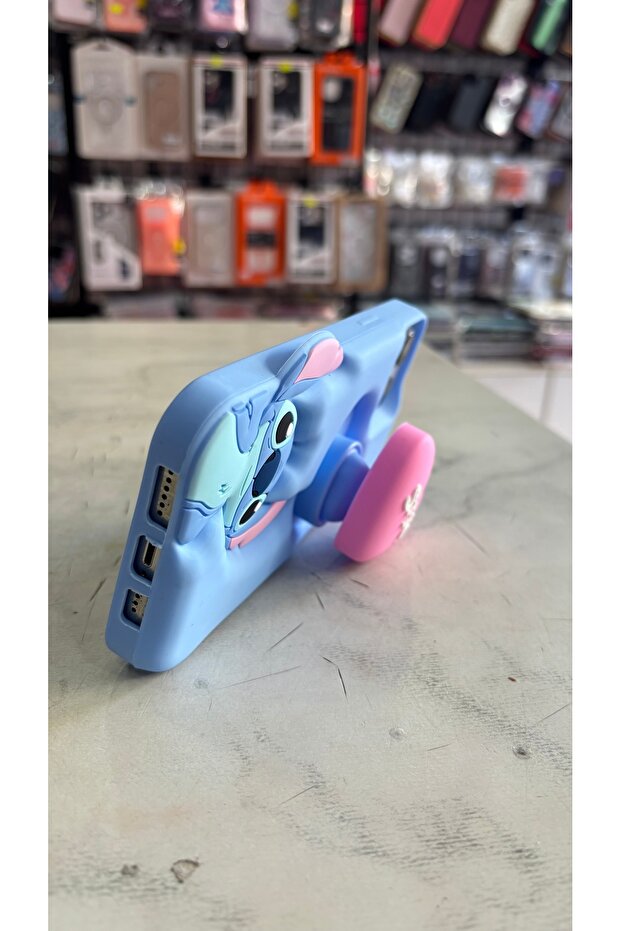 حافظة سيليكون متوافقة مع هاتف iPhone 13 Pro Max مع غطاء Stitch Popsocket باللون الأزرق - 5