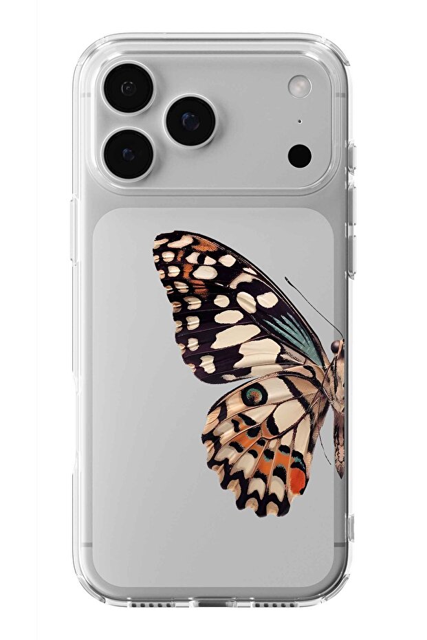 حافظة شفافة مطبوعة بتصميم فراشة بنية اللون متوافقة مع iPhone 17 Pro Max - 1