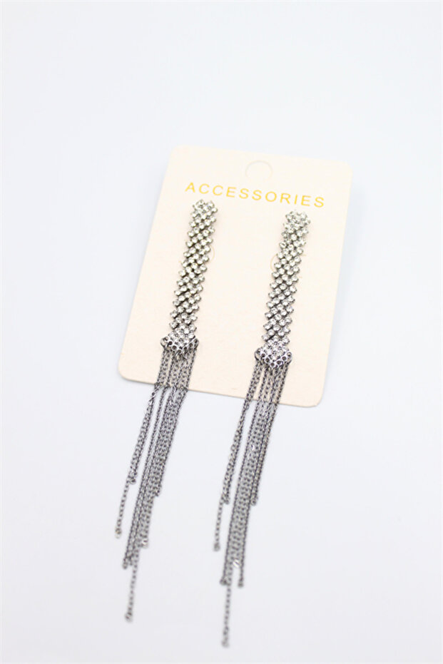 أقراط متدلية بسلسلة - أسود - 2