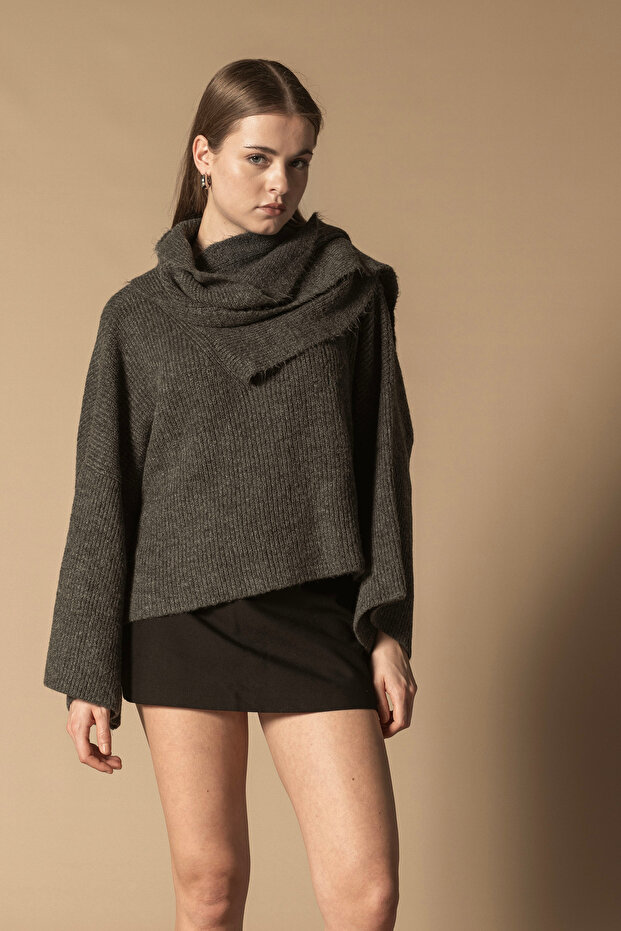 Tricot Sweater with Shawl Detail