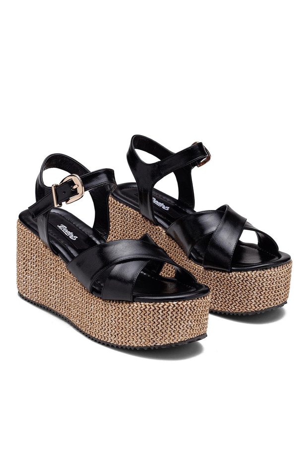 Women's high platform heeled sandals with woven detail and criss-cross design - lightweight sole - model 18105