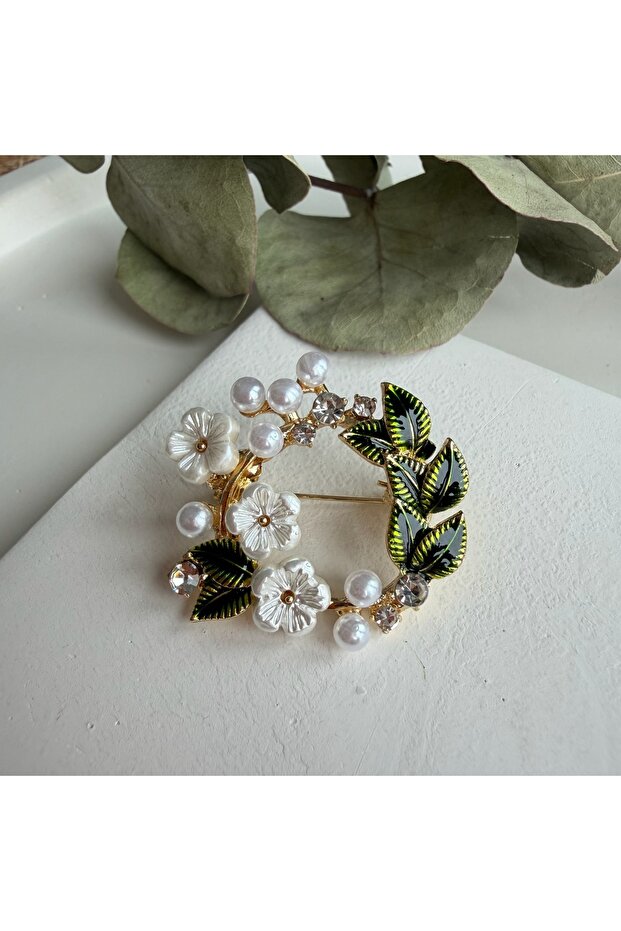 Manolya Çiçeği Çelenk Broş - 1