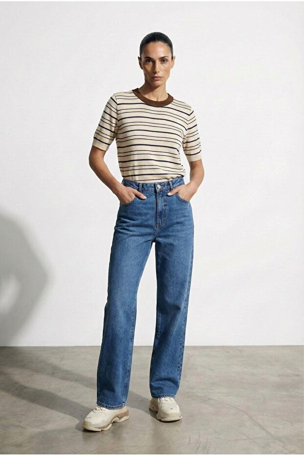 Çizgili Triko Krem - 3