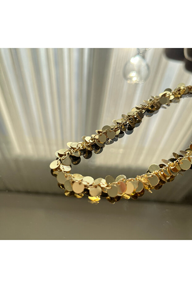 Çoklu Pullu Sallantılı Gold Kolye - 3