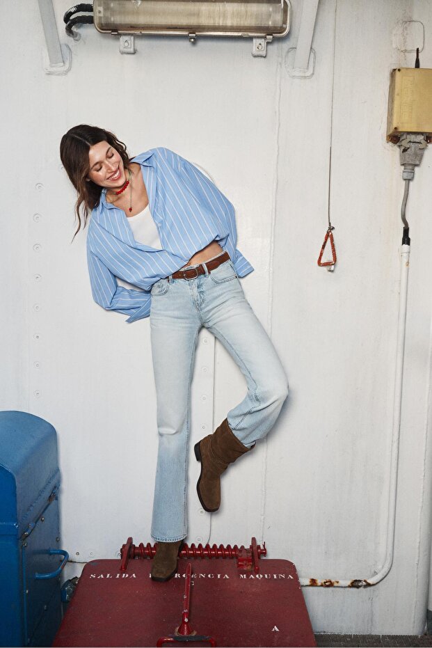 D68 kemerli bootcut jean - 3