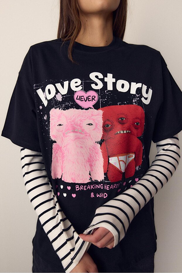 Oversize baskılı t-shirt - 4