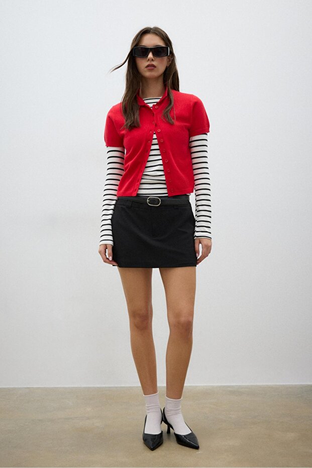 Kemerli mini şort etek - 1