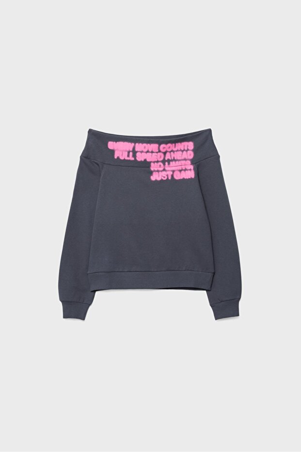 Kayık yaka oversize sweatshirt - 2