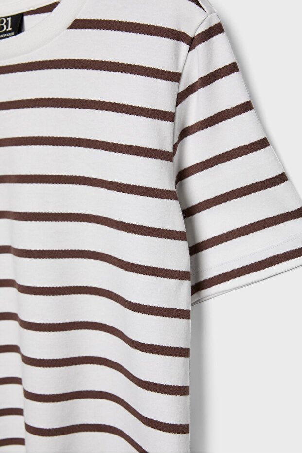 Çizgili, heavy weight, regular fit basic tişört - 8
