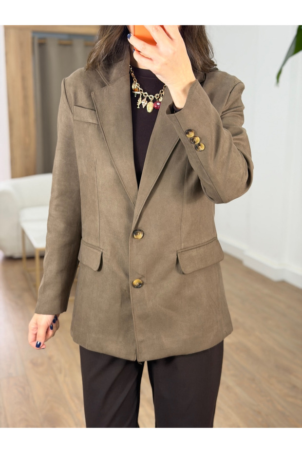 Two-Button Suede Jacket - Milk Coffee - 2