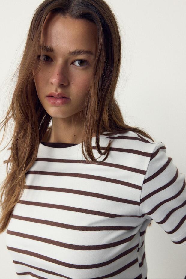 Çizgili, heavy weight, regular fit basic tişört - 4