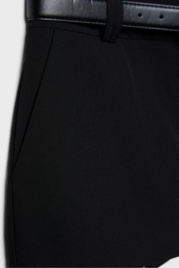 Kemerli mini şort etek - 8