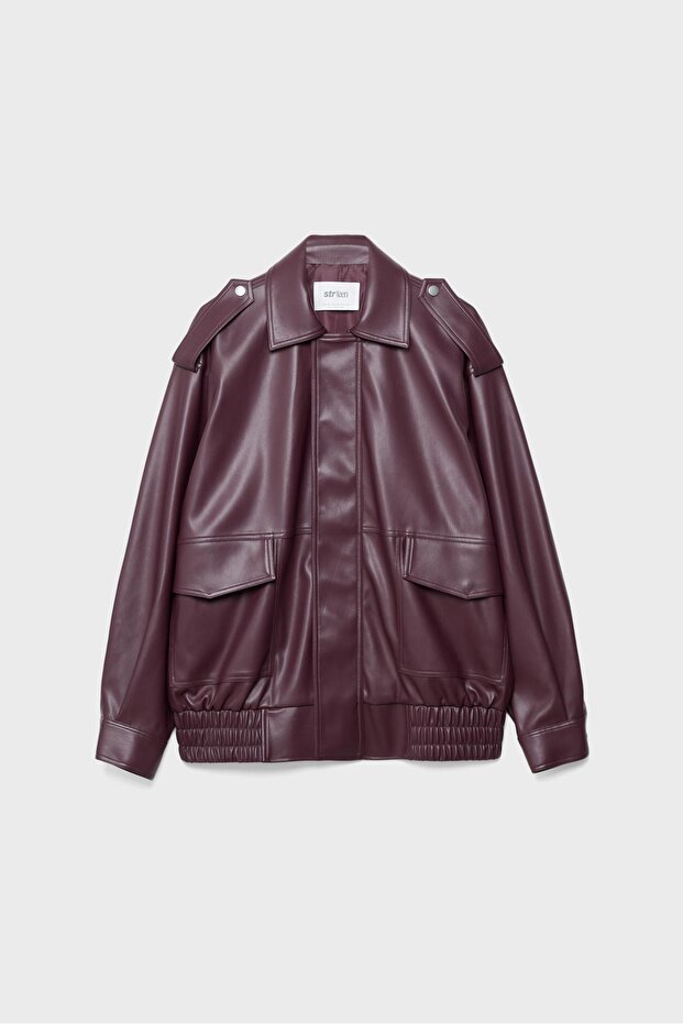 Oversize suni deri biker ceket - 6