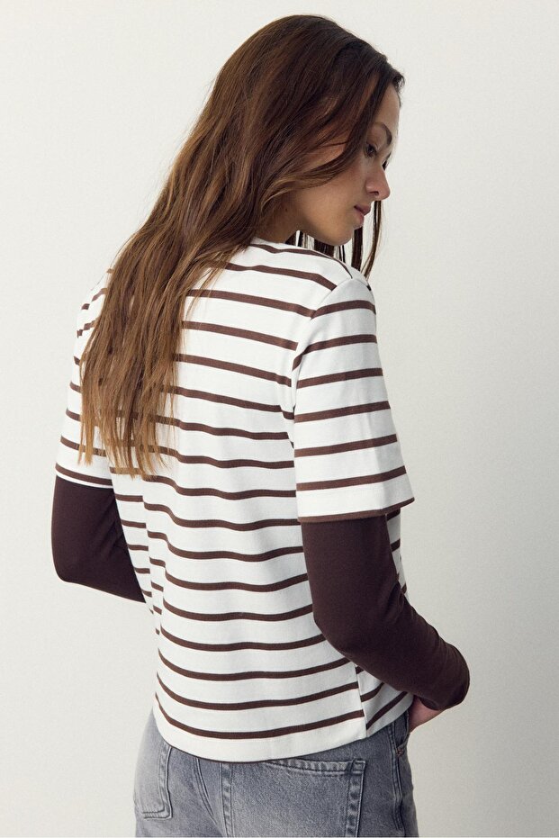 Çizgili, heavy weight, regular fit basic tişört - 5