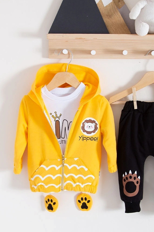 طقم طفل رضيع مكون من 3 قطع بنمط أسد - 3