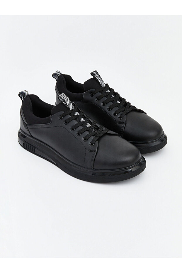 Lcw Steps Black Leather Look Men's Sports Shoes