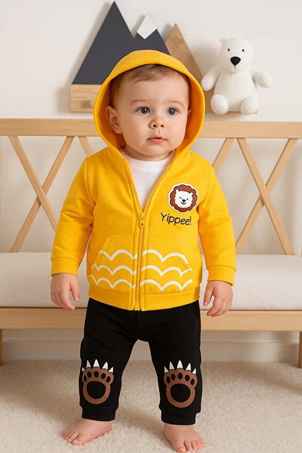 طقم طفل رضيع مكون من 3 قطع بنمط أسد - 1