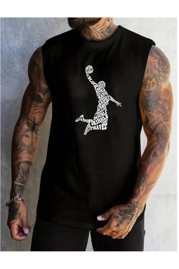 Basketball Player Design Black Printed Training Athlete Tank Top Oversize Sleeveless T-Shirt