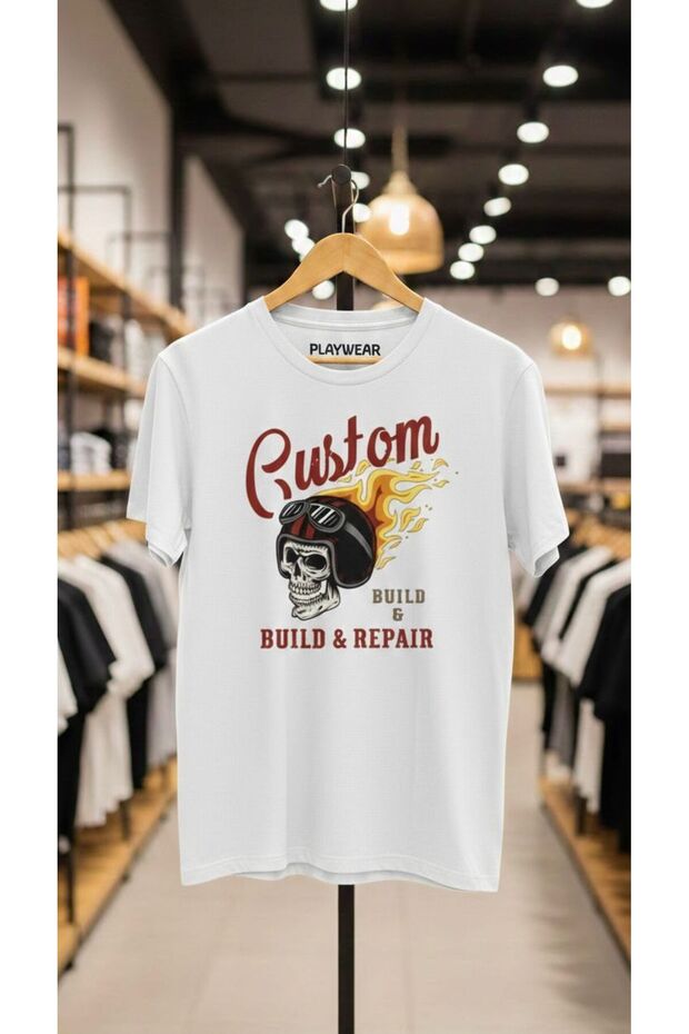 Play Wear Unisex Bol Kalıp Gustom Mtrcu Crew Neck Printed T-Shirt