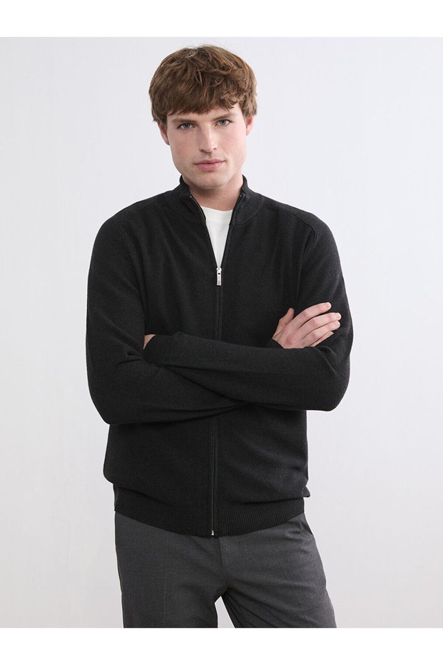 Peak New Season Zippered Standard Fit Wool Blend Men's Knit Cardigan