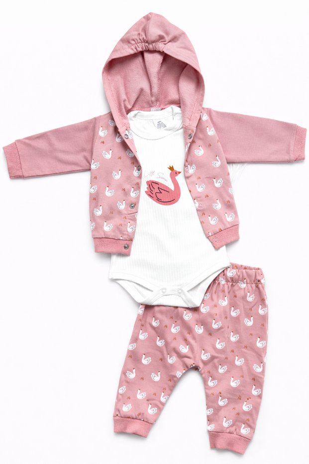 Little Swan Powder Rose Hooded 3-Piece Newborn Baby Girl Hospital Discharge Set