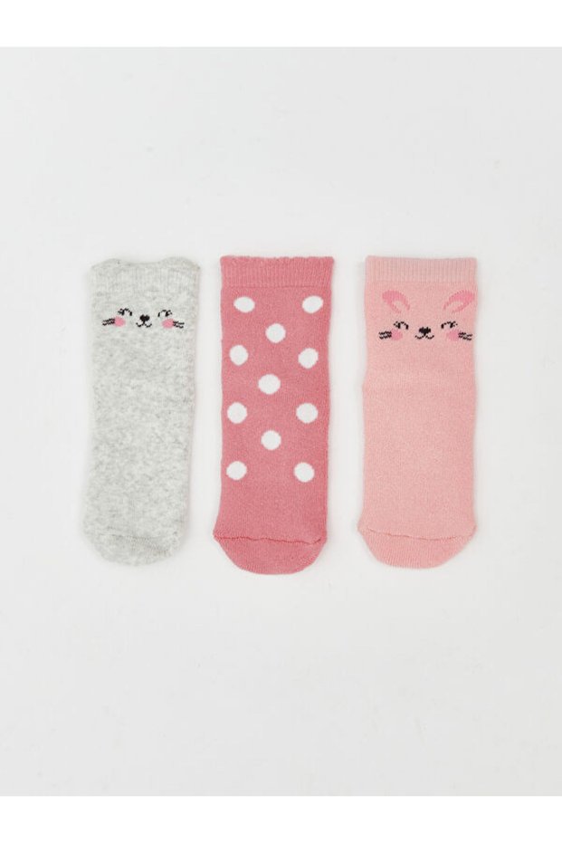 Quality Pieces from Çelebi Store Embroidered Baby Girl Socks 3-Piece Set