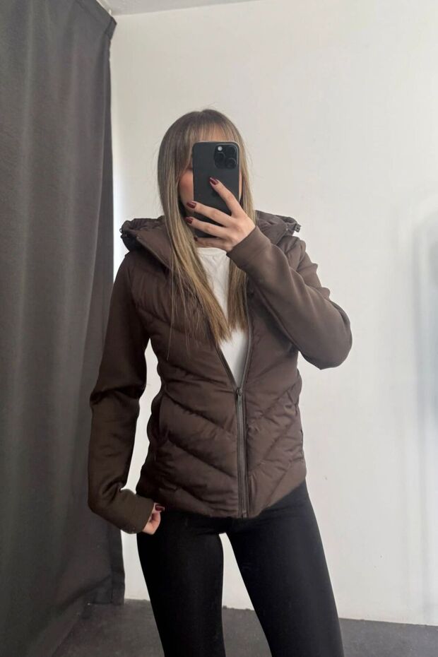 Women's ZRA Model Contrast Hooded Puffer Coat