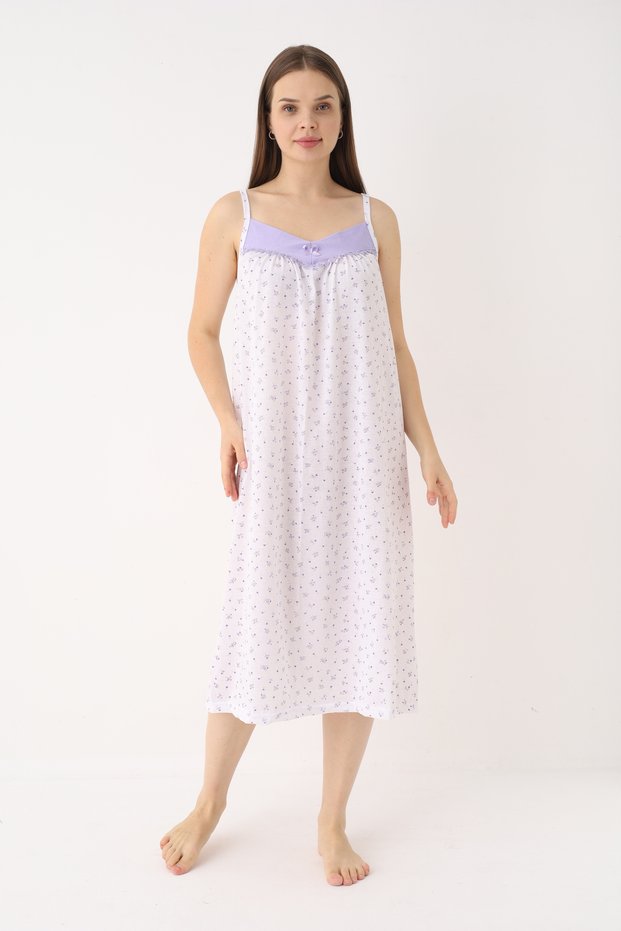 Women's 100% Cotton Strappy Nightgown | V-Neck, Floral Print, Relaxed Fit