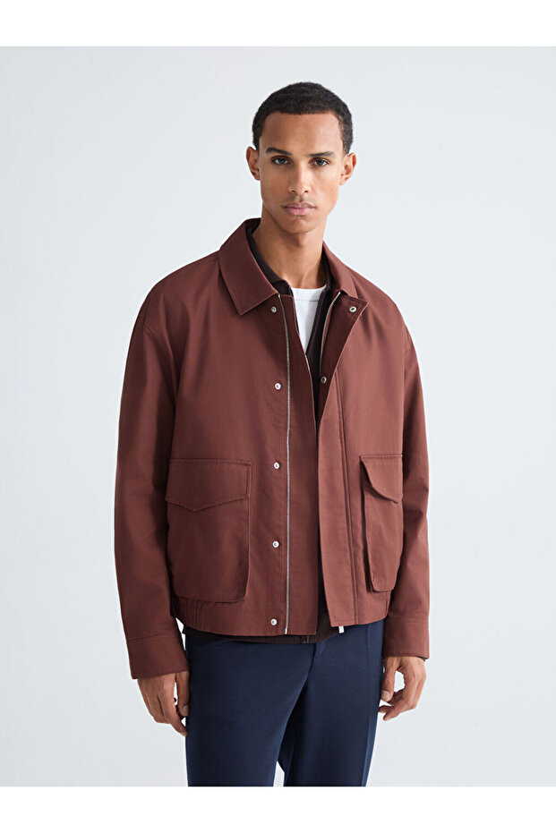 Red Comfortable Fit Shirt Collar Men's Coat