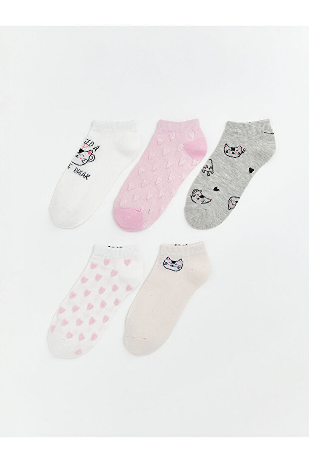 Ecru Patterned Women's Booties Socks 5-Piece