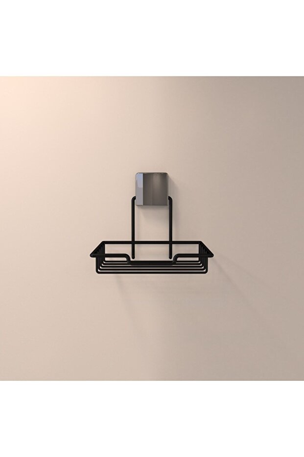 Stylish Black Decorative Adhesive Bathroom Soap Dish with Metal Container