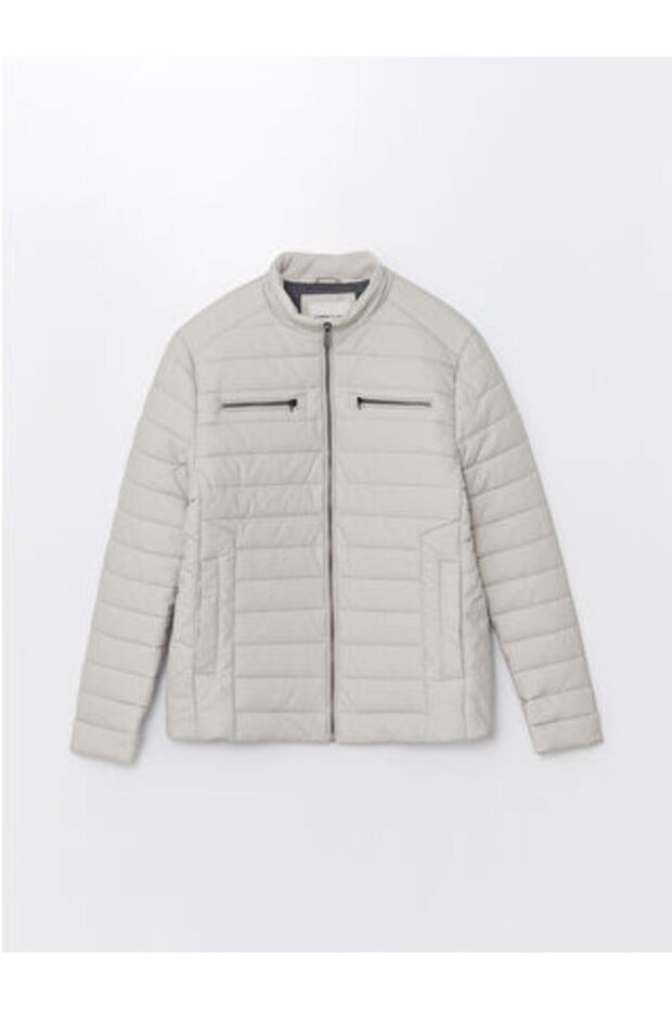 Artı-Store Men's Coat Made of Artificial Leather with Quilted Pattern; Stand-Up Collar, Long Sleeves