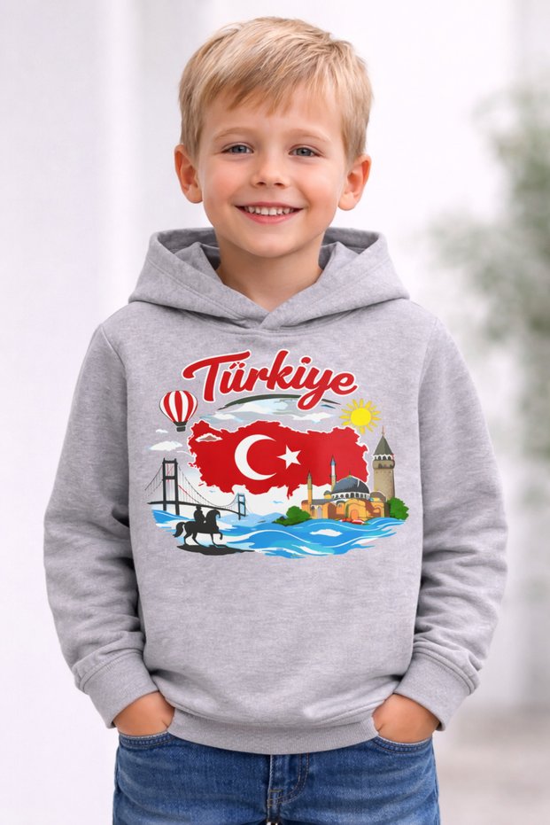 100% Cotton Turkey Printed Children's Hooded Sweatshirt