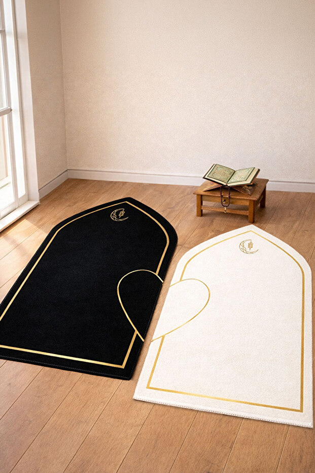 Digital Non-Knotted Soft Non-Slip Heart-Shaped Couple Prayer Mat Prayer Rug Dowry Prayer Mat 2 Pieces 70X120