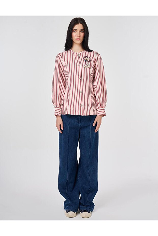 تونيك قطني بأزرار لامعة ياقوتية اللون - 3