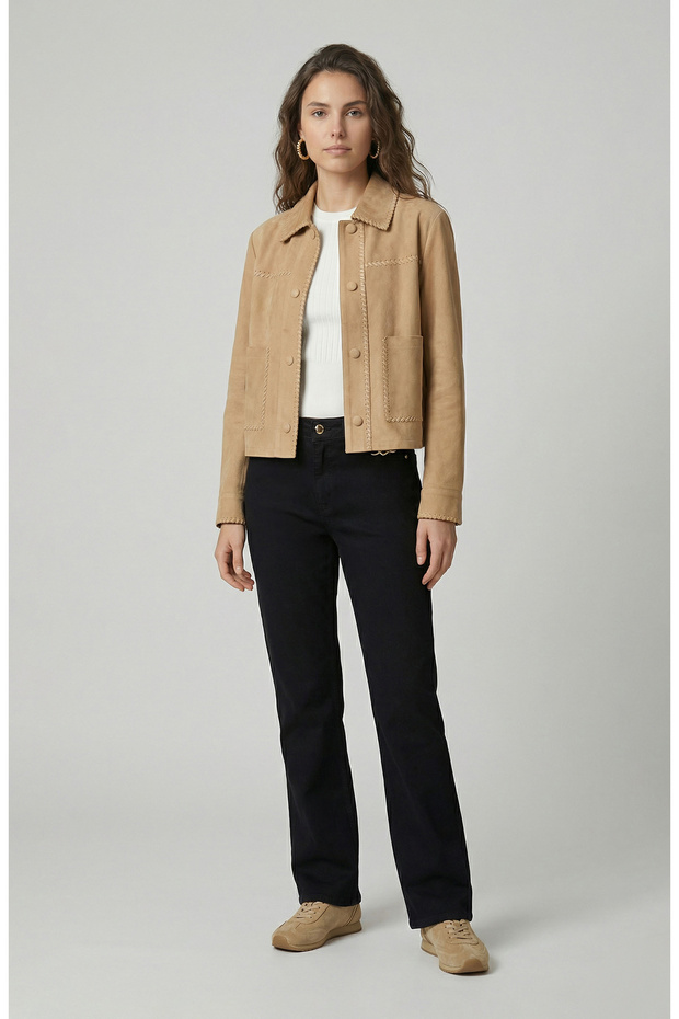 Bej Süet Deri Mont - 2