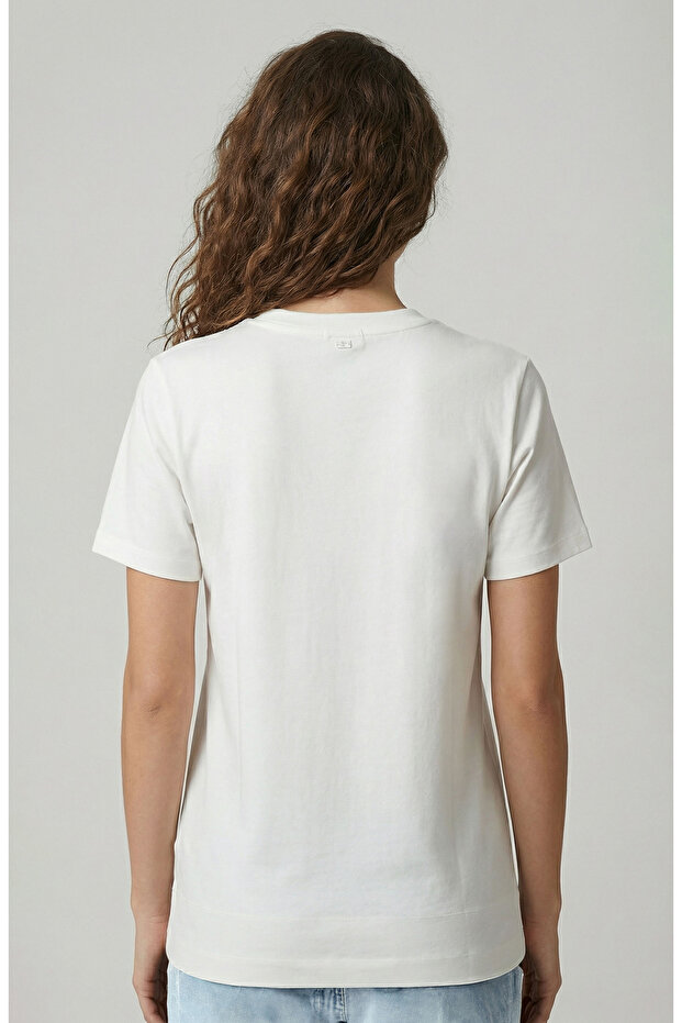 Beyaz Basic Bisiklet Yaka Tshirt - 3