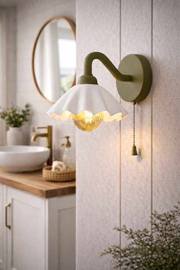Pleated Headboard Wall Sconce | Chain Keyed | Khaki Color | E27 Duy | Modern Bohemian Lighting
