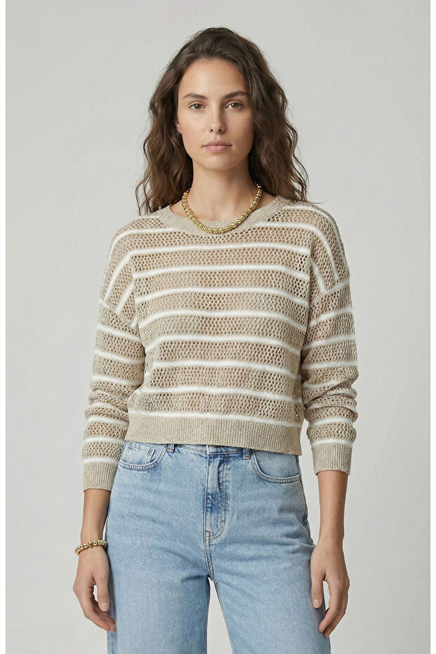 Taş Ajurlu Simli Triko Kazak - 1