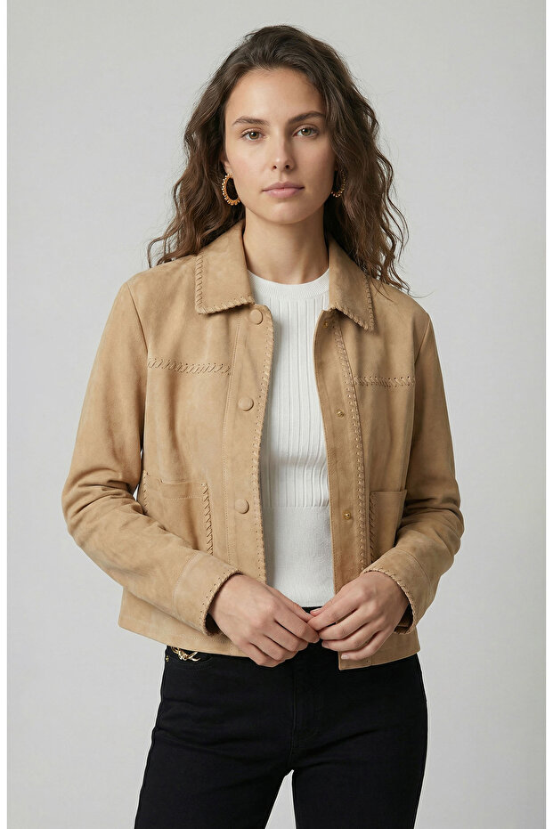 Bej Süet Deri Mont - 1