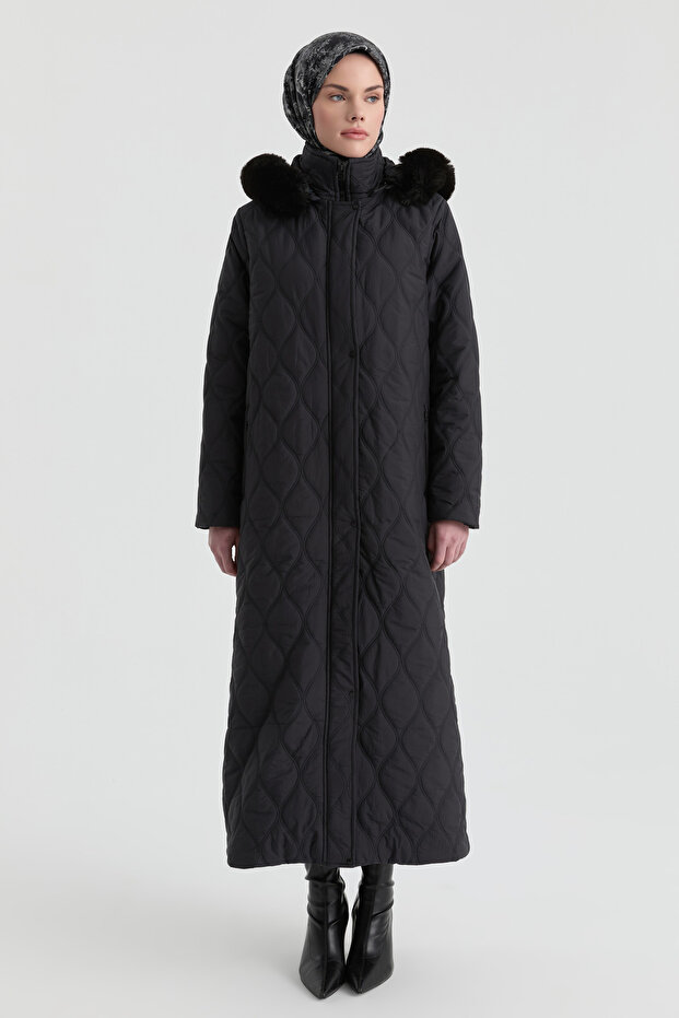 Kapüşonlu Manto - Siyah - 2