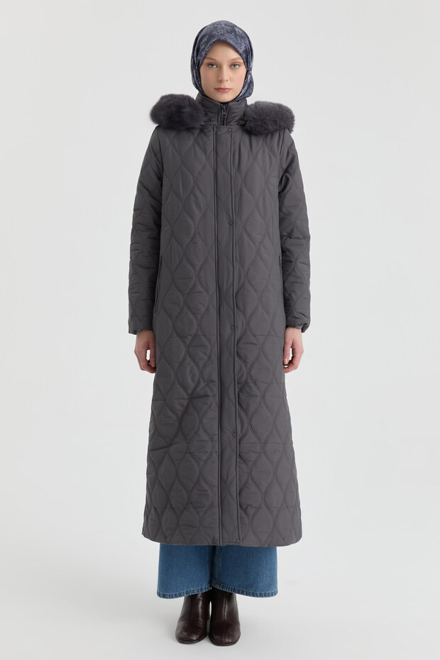 Kapüşonlu Manto - Antrasit - 1