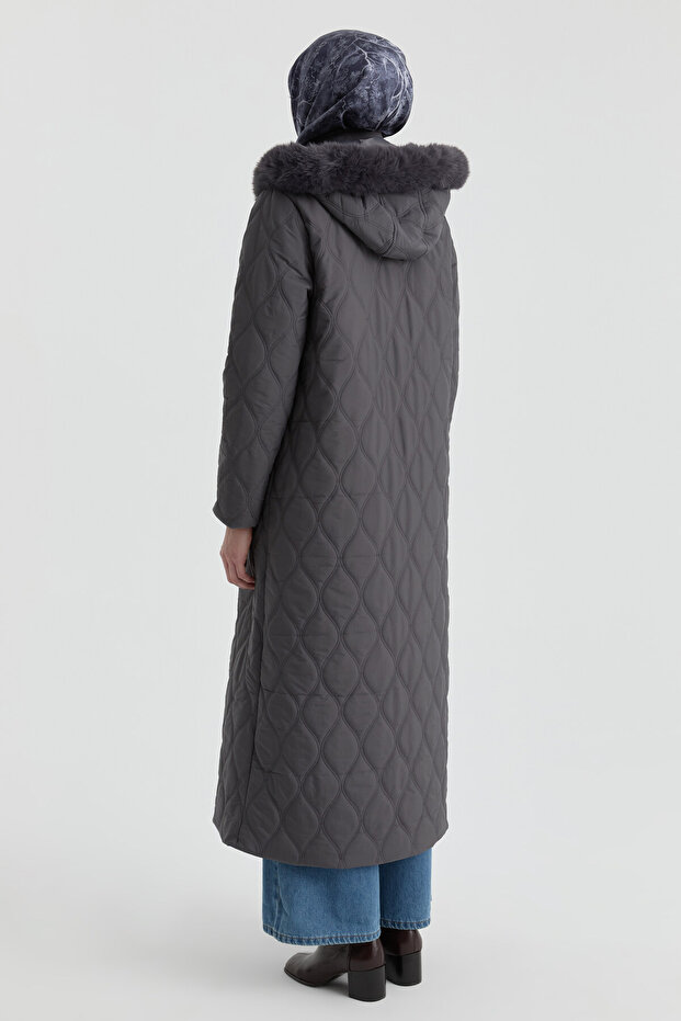 Kapüşonlu Manto - Antrasit - 5